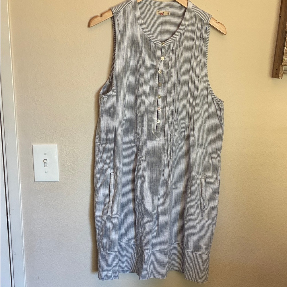 Faherty Isha 100% Linen Sleeveless Striped Dress with Pockets size M